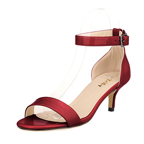 ZriEy Women Sexy Open Toe Ankle Straps Low Heel Sandals Burgundy size10