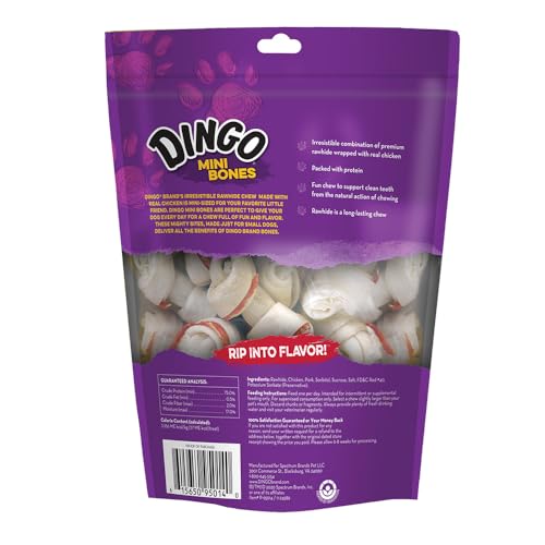 DINGO 95014 MINI BONES, RAWHIDE FOR SMALL/TOY DOGS, RED,14-COUNT