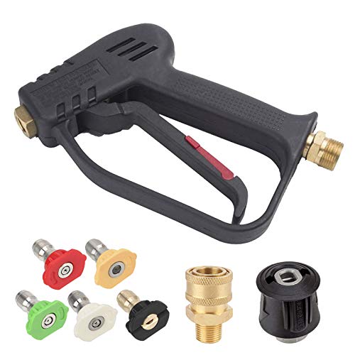 YSISLY High Pressure Washer Gun with 5 Water Nozzle Tip, 4000 PSI Cleaner Gun Car Wash Water Gun M22 Metric Thread Suitable for Mechanical Equipment, Floors, Walls, Windows and Cars