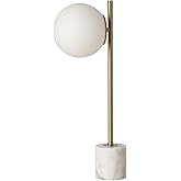 KUNJOULAM Round Table Lamp,Modern Desk Lamp with White Glass Globe Shade, Marble Base Elegant Nightstand Lamp for Bedroom, Li