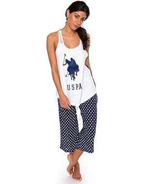 Women's 2 Piece Racerback Tank and Capri Pants Pajama Sleepwear Set
