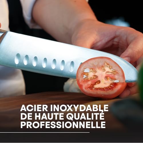 MasterChef Set Couteau Cuisine avec Malette Couteaux Professionnel, Lot Compris Couteau Chef, Santoku, Hachoir, Office et Legume, Acier Inox à Haut Carbone, 5 Pièces