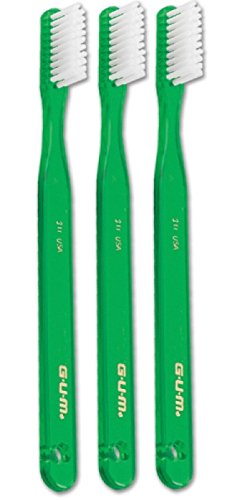 Sunstar GUM 311 Classic Toothbrush, 3 Row, Slender Head Size, Soft - Pack of 3