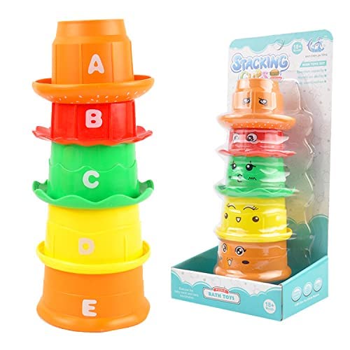 Stacking Cups Bath Toy, Hamburger Design with Interactive Faces