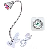 GreenLaren LED Grow Light with 24-Hour Mechanical Outlet Timer, 5W Plant Light with Spring Clamp and 360°Flexible Gooseneck Arm for Indoor Plant