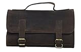 KOMALC Genuine Buffalo Leather Hanging Toiletry Bag Travel Dopp Kit