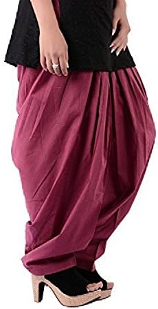 SRP Linen Indian Authentic Semi-Patiala, Patiala Salwar, For Women's 100% Cotton Fabric In Free Size Comes Many Attractive Solid Color's (Free Size, Wine)
