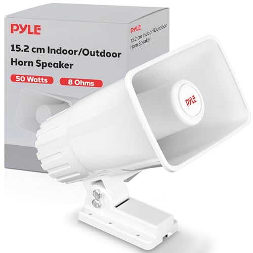 Pyle PA Horn Speaker Indoor Outdoor, 15.24cm 8 Ohm 50W Peak Wall Mount Loudspeaker with Bracket, Public Address System, Emergency Audio, PA Speaker for School Warehouse Alarm Use, White