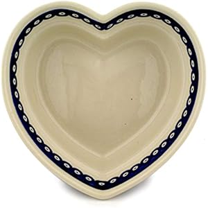 Hand-Decorated Polish Pottery Heart Bowl w 21.9 cm, H: 7.7 cm Volume 1.5 Litres in design 41