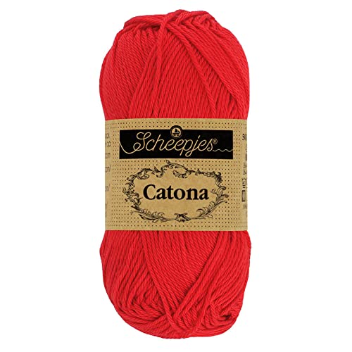 Scheepjes Catona Cotton Yarn, 115 Hot Red, 1x10g