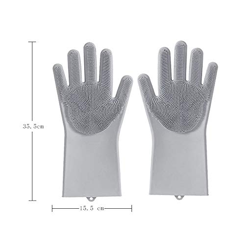 Familighter Silicone Gloves with Wash Scrubber Non-slip Magic Latex Gloves for Household Cleaning Great for Protecting Hands in Dishwashing Car Washing Kitchen Bathroom Cleaning Grey - Thumbnail 5