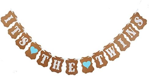 Lincaier IT IS THE TWINS Kraft Paper Baby Shower Banner Boy Christening Garland Decoration Party Favors (It's the twins blue)