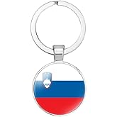 vmcoatdu Slovenia National Flag Key Chain Keyring Gift Men Women Keychain Stainless Steel and Inlaid Glass Materials