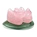 CrystalTears Rose Quartz Mandarin Ducks Love Birds on Lotus Leaf Green Aventurine Fengshui Figurines with Box Gift Valentines Day Gift