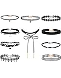 Mudder Black Velvet Choker Necklaces Lace Gothic Tattoo Choker Leather Pendant Necklace, 10 Pieces