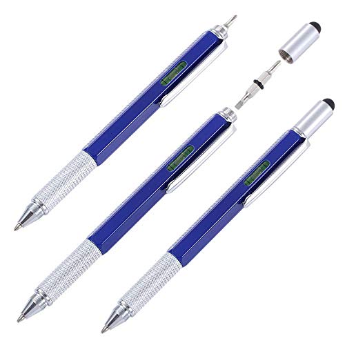 Shulaner 6 in 1 Metal Tech Tool Ballpoint Pens with Ruler, Level, Stylus and Two-head Screwdriver, Multi functional Tool Fits for Mens Gift
