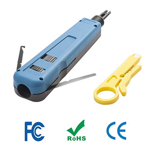 Punch Down Tool with 110 Blade & extra Wire Stripper, Multi-function Hook Tool, for cat6a/cat6/cat5e/cat5 Network Cable