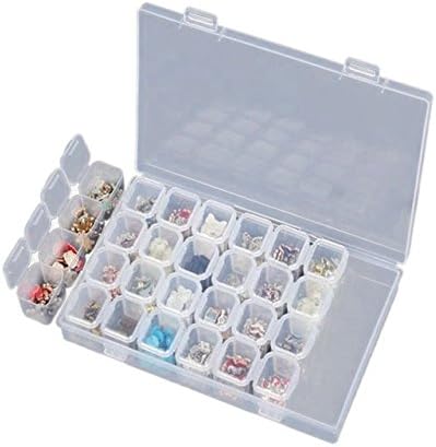 28 Grid Plastic Storage Box, MagicFeel 28 Compartment Organizer Box DIY Diamond Embroidery Painting Supplies Art Craft Jewelry Earrings Beads Display Case Container (2 Pieces)