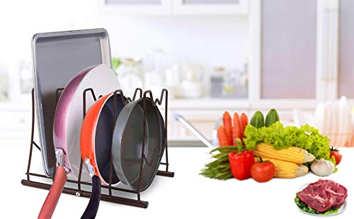 Kitchen Cabinet Cookware Organizer Rack Lid Hodlder for Pans, Pots, Lids and Cast Iron,Vertical or Horizontal Placement, Bronze(Assembly Required)