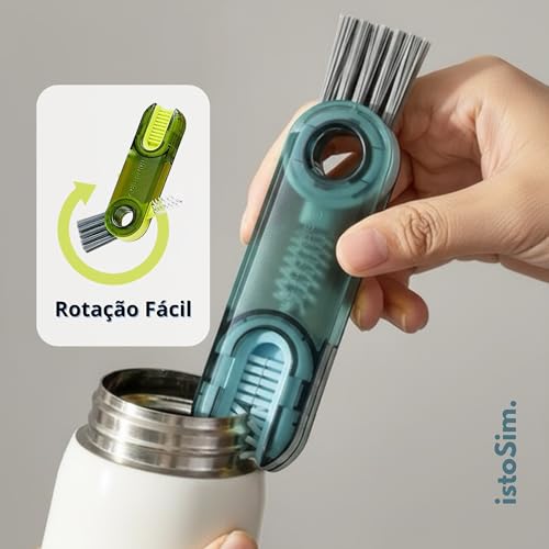 Kit de Limpeza Completa IstoSim – Escova 3 em 1 Multiuso + Escova de Silicone 360° + 2 Escovas para Canudos + 2 Ganchos Ventosa