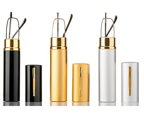 Newbee Fashion - Readers Ultra Compact Spring Temple Reading Glasses w/ Portable Pocket Clip Aluminum Case 3 Pack