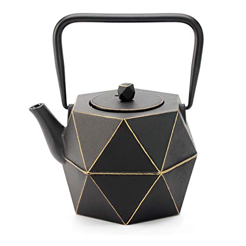 Tea Kettle, TOPTIER Japanese Cast Iron Teapot with Stainless Steel Infuser, Cast Iron Tea Kettle Stovetop Safe, Diamond Design Teapot Coated with Enameled Interior for 30 oz (900 ml), Christmas Black