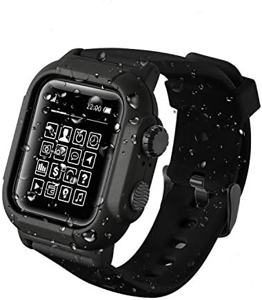 Apple Watch Case Series 42mm Waterproof Shockproof Impact Resistant with Premium Soft Silicone Apple Watch Band, Shock Proof Impact Resistant [Rugged iWatch Protective case] 6 Colors (Black)