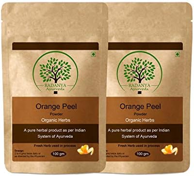 RADANYA Ayurveda Orange Peel Powder 100 Gram - Indian Pure Natural Essential Organic Herbal Supplement Powder - Pack of 2