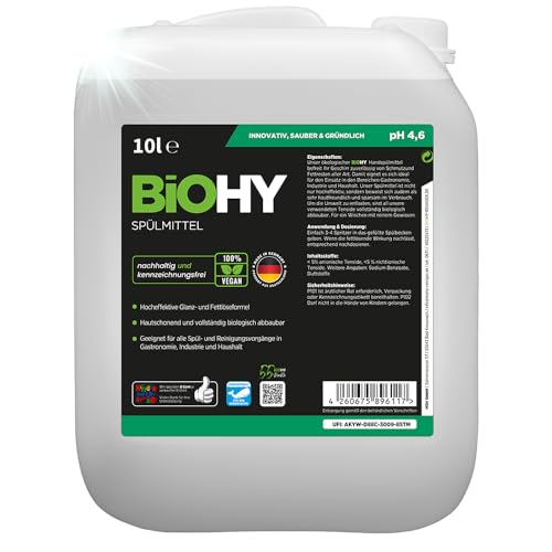 BiOHY Spülmittel (10 Liter Kanister) | Bio Geschirrspülmittel ohne schädliche Chemikalien | Flüssiger Fettlöser für frischen Glanz | ideal für Spülmit