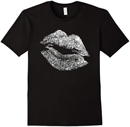 Mens Sexy Lips Silver Glitter T-Shirt Kiss Me Tee 2XL Black