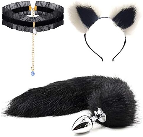 Cat Ear Headband Black Lace Choker Necklace Fox Tail B-ütt an-âl Pl-ùg T-ö-ys for Women
