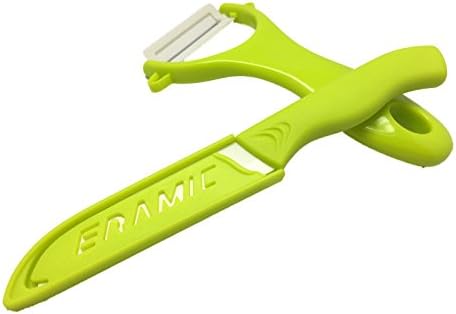 Veggie and Fruit Ceramic Knife Set with Protective Cover &amp; Peeler Ultra Sharp lightweight never rust and metal taste free by LAR (Light green)