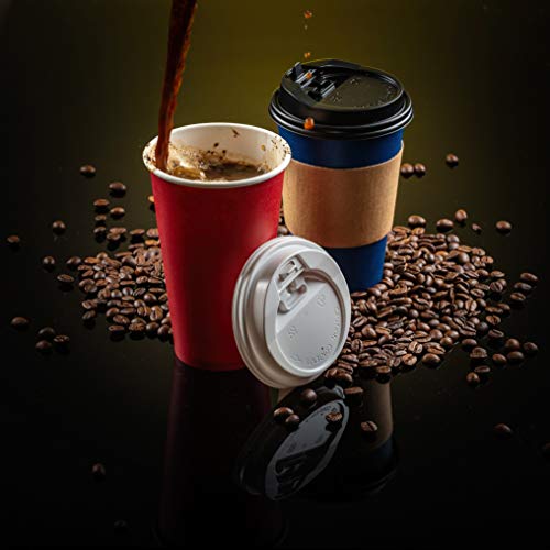110 Pack Disposable Coffee Cups with Lids - Premium Quality 16 oz To Go Coffee Cups with Sleeves, Tight Lids to Prevent Leaks & Straws - This Paper Hot Cup Holds Shape With Hot Drinks - Cherry Red