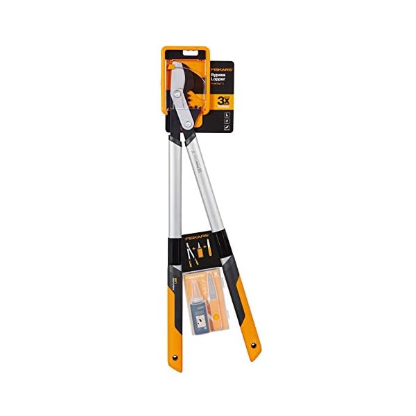 Fiskars Power Gear Astschere LX98 + Pflegeset im Set Astschneider Strauchschere
