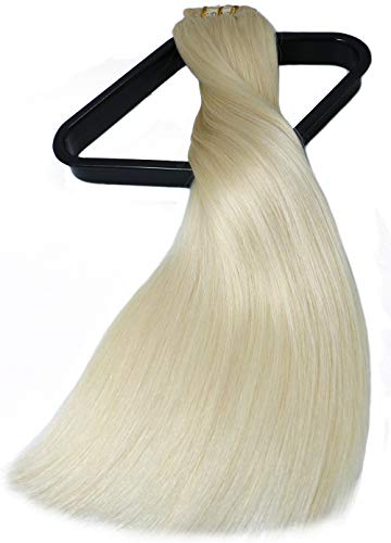 Aison 10 pcs 220g per package Clip in Human Hair Extensions 22 inch Platinum Blonde/lightest Blonde Thicken Double Weft 100% Remy Human Hair Super Real 9A grade Quality Silky Straight For Full Head