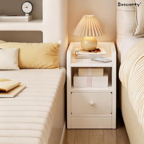 Beauenty Bedside Table Narrow Nightstand, Single Drawer Gap Bedside Cabinet, 20cm Wide Simple Night Stand for Rental Apartment, Small Bedroom, Living Room (White) (20 * 30 * 50CM)