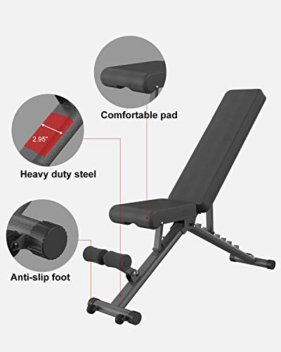 BARWING Adjustable Weight Bench- 800 lbs Folding Full Body Workout Bench with Dragon Flag, 8+4+2 Positions Multi-Purpose Incline/Flat/Decline Bench for Home Gym Strength Training (Black-Black)