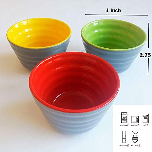 Ayennur Decorative Desing Turkish Ceramic Bowl Set of 3 - Handcrafted Multicolor Snack Soup Salad Rice or Pasta Bowls Microwave&Dishwasher