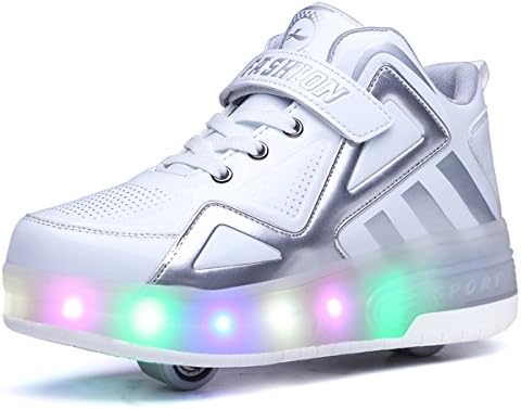 Jeneet Glowing Sneakers Kids Roller Skate Shoes with Double Wheels Led Light up Luminous Shoes Boys Girls Red