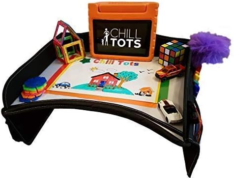 Chill Tots - Car Activity Tray for Kids with Dry Erasable Drawing Surface Childrens Travel Play Organiser Premium Quality Snack Table Easy Universal Fit – Black
