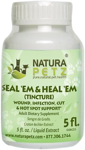 Natura Petz Seal 'Em and Heal 'Em Wound, Infection (All Types), Cut and Hot Spot Support for Adult Pets, 5 Fluid Ounce