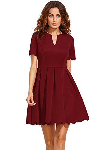 Shein Womens Scalloped Pleated Cocktail Party Skater Dress Large Burgundy |  Desertcart BAHRAIN