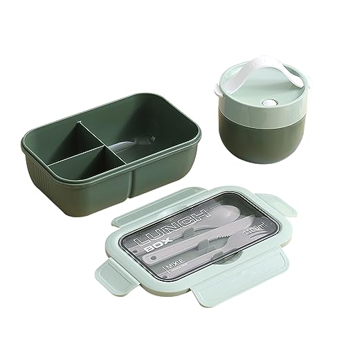 DAM Lunchbox, stapelbar, 1100 ml, mit Schüssel mit Deckel und Besteck, 21 x 13 x 7,5 cm, Farbe: grün