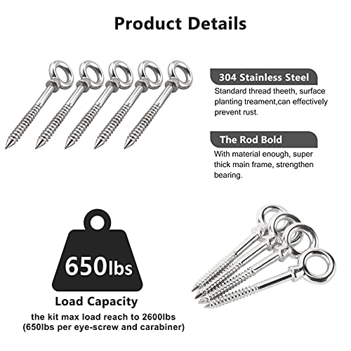 Stainless Steel Eye Screws, Durable Eye Hooks Screw in Heavy Duty, Eye