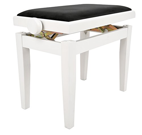 Juan Miguel Navarrez Piano Bench Elegance white high gloss - Solid wood - height adjustable with scissor mechanism - black velour seat cover