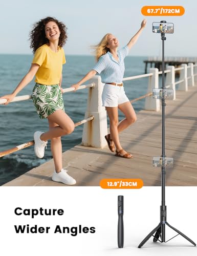 ANXRE 67.7" Photographic Tripod Stand with Light, NT99 Tripod Stand for Cell Phone & Camera & Gopro, Travel Stand Holder with Remote for Content Creator Video Recording