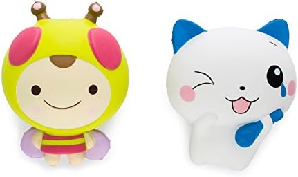 Super Slow Rising Cute JUMBO Squishies pack VERY RARE Kawaii Squishy Cat - 2 pc Honeybee Cream Scented and RANDOM Blue OR Green Cat Berry Scented, Stress Relief, Toy for Kids and Adults, Gift, Giant