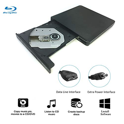USB 3.0 Blu-ray Player/DVD Burner with 3D 4K Blu-ray Disc Player,Portable USB 3.0 Blu Ray DVD Burner Player Writer Reader Disk for Laptop, Windows 7/8/10,Linxus,Mac OS (Black)