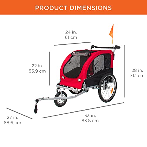 Best Choice Products 2in1 Dog Bike Trailer, Pet Stroller Bicycle Carrier w/Hitch, Suspension