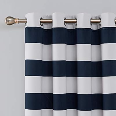 Deconovo Navy Blue Striped Blackout Curtains Grommet Nautical Navy